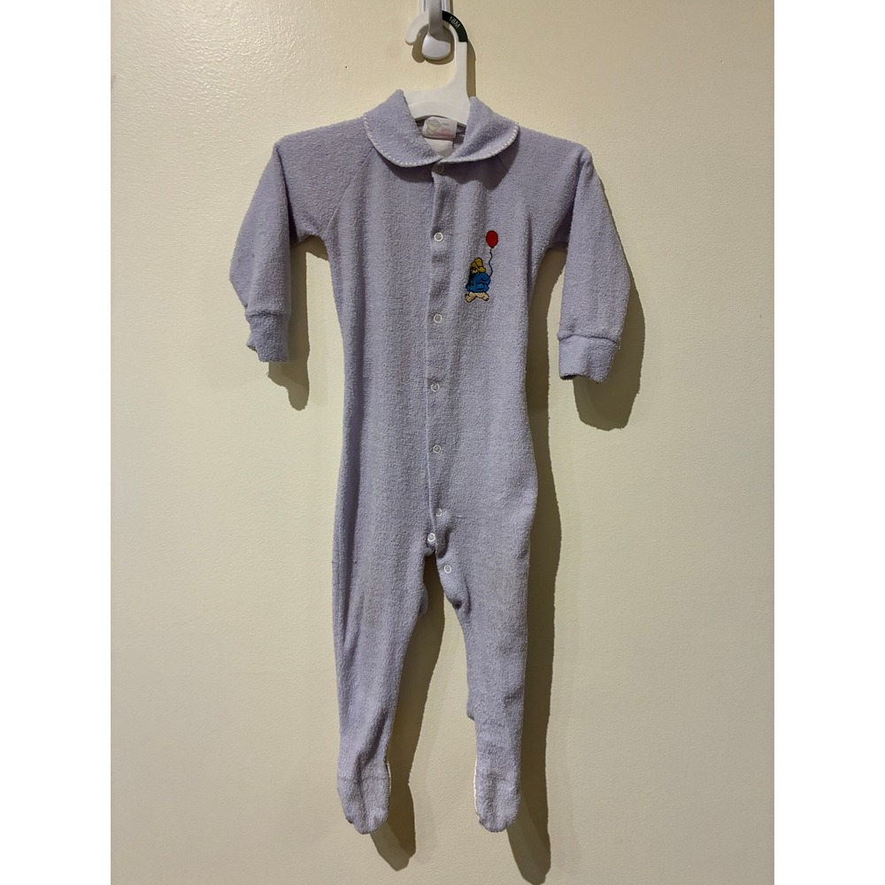 Vintage Paddington Bear Footed Sleeper Lavender Terry Cloth Snap Front 24 Months